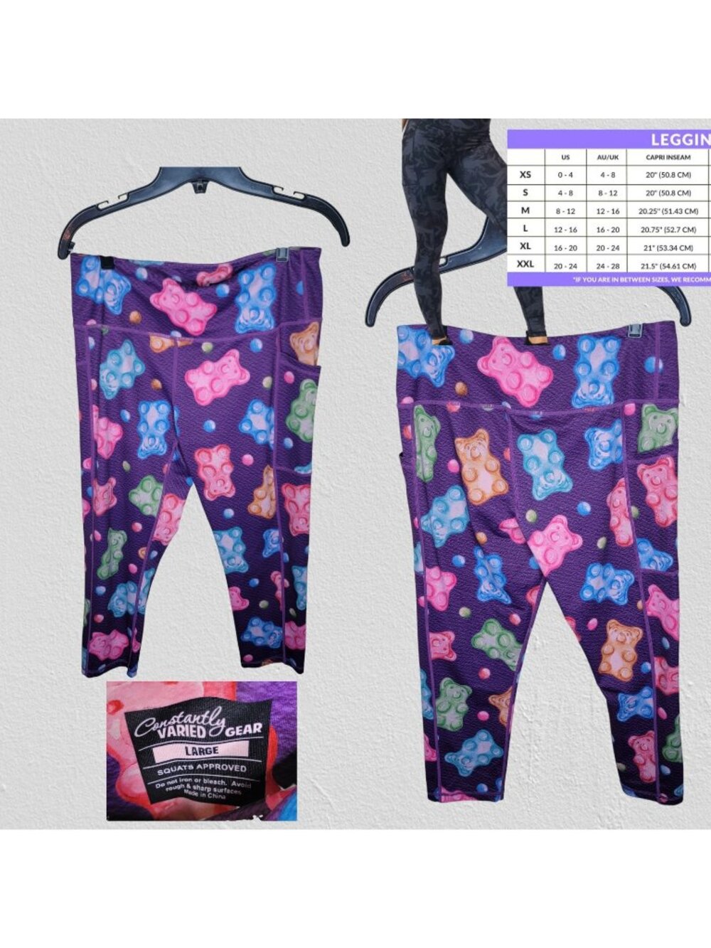 Constantly Varied Gear CVG Womens Sugar High Gummy Bear Leggings Capri SZ Large
